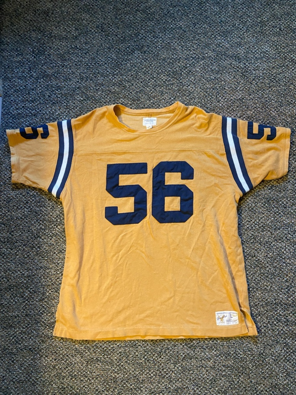 Vintage-Style American Eagle Outfitters Mustard Yellow Tee with Navy Number 56